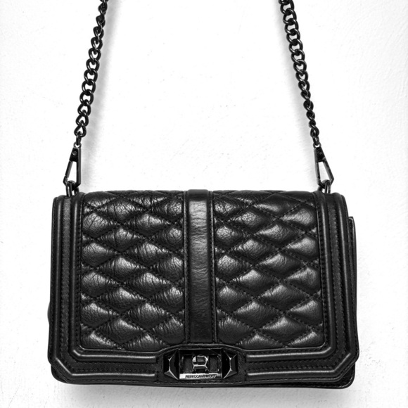 REBECCA MINKOFF Quilted Love Leather Crossbody Bag Purse Luxury Minimalist - Picture 4 of 17